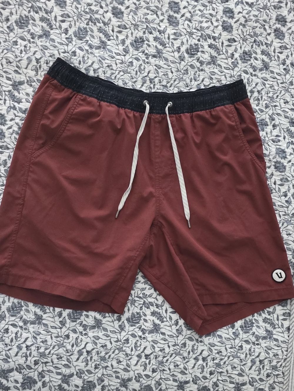 Vuori Maroon Athletic Shorts with Black Waistband
